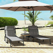 Set of 2 Folding Sun Loungers with Adjustable Backrest and Pillow for Garden or Beach