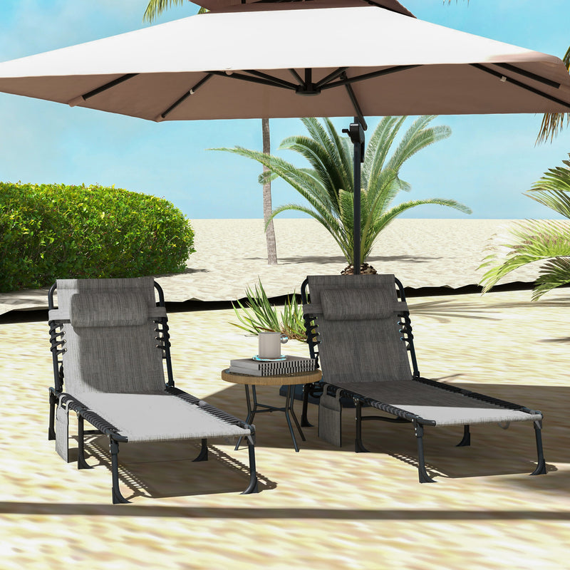 Set of 2 Folding Sun Loungers with Adjustable Backrest and Pillow for Garden or Beach