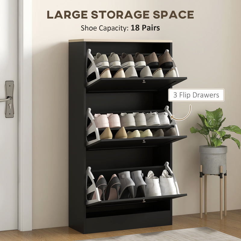 Modern Black 3 Drawer Shoe Storage Cabinet Compact Design by HOMCOM
