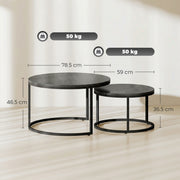 Nesting Coffee Table Set of 2 Space Saving Tables for Living Room Black Wood Grain AOSOM