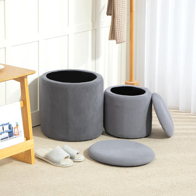 Set of Two Grey Corduroy Storage Ottomans with Padded Seats by HOMCOM