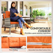 6 Seater Rattan Garden Furniture Set With Cushions And Dining Table For Patio Orange