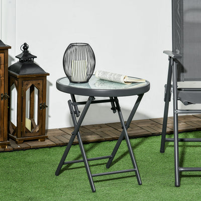 White Round Folding Garden Table with Marble Effect Top Small Outdoor Coffee Table