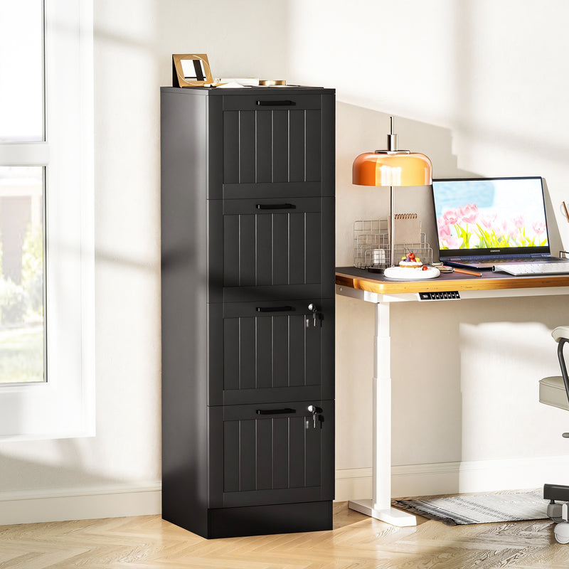 Home Office Filing Cabinet with Lockable Drawers and Printer Stand Compact Black