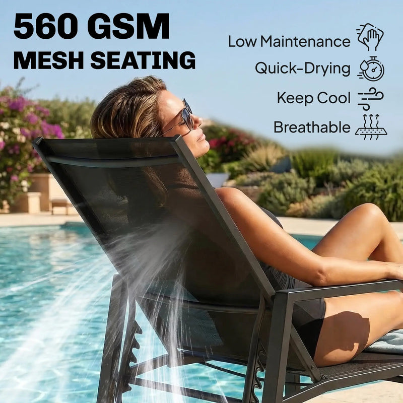 Sun Lounger with Adjustable Backrest and Pull Out Footrest for Garden Relaxation Dark Grey