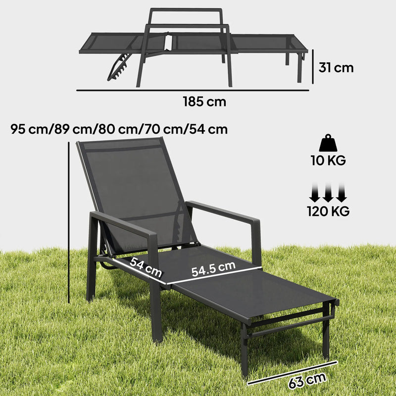 Sun Lounger with Adjustable Backrest and Pull Out Footrest for Garden Relaxation Dark Grey