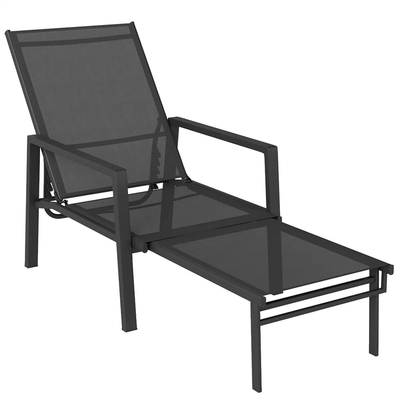 Sun Lounger with Adjustable Backrest and Pull Out Footrest for Garden Relaxation Dark Grey