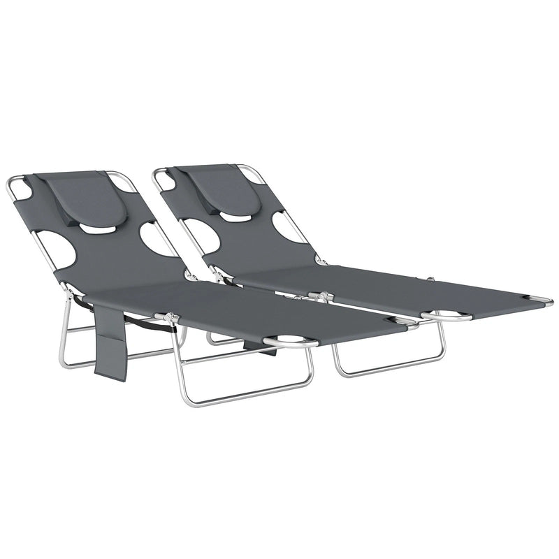 Sun Loungers Set of 2 with Face Hole, Side Pocket, and Adjustable Backrest For Outdoor Relaxation