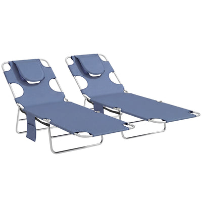 Sun Loungers Set of 2 with Face Hole, Side Pocket, and Adjustable Backrest For Outdoor Relaxation Outsunny