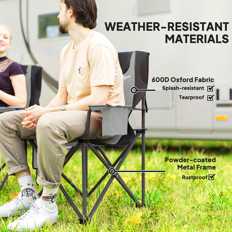Folding Camping Chairs Set of 2 with Padded Seat and Headrest for Outdoor Comfort Grey