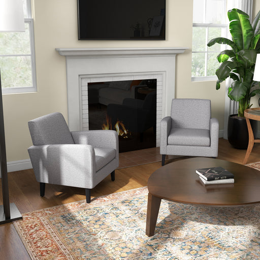 Set of 2 Upholstered Armchairs with Wooden Legs for Living Room or Bedroom Light Grey