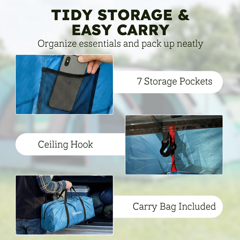 Family Waterproof Camping Tent with Removable Divider and Spacious Living Area Sky Blue Grey