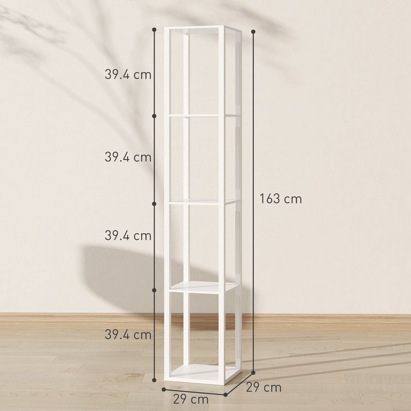 Tall Floor Lamp With Adjustable Brightness And Storage Shelves For Living Room, White