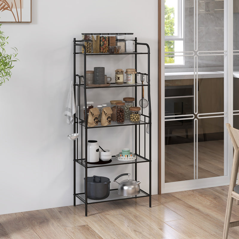 Five Tier Steel Kitchen Storage Shelf Unit With Sturdy Frame For Home Organisation Black