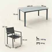 Garden Dining Set for 6 with Stackable Chairs and Wipe Clean Table, Grey & Black Outsunny