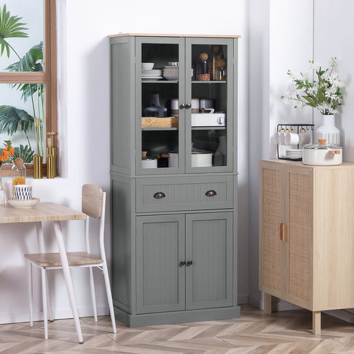 Tall Freestanding Kitchen Pantry Cupboard With Drawer And Adjustable Shelves Grey