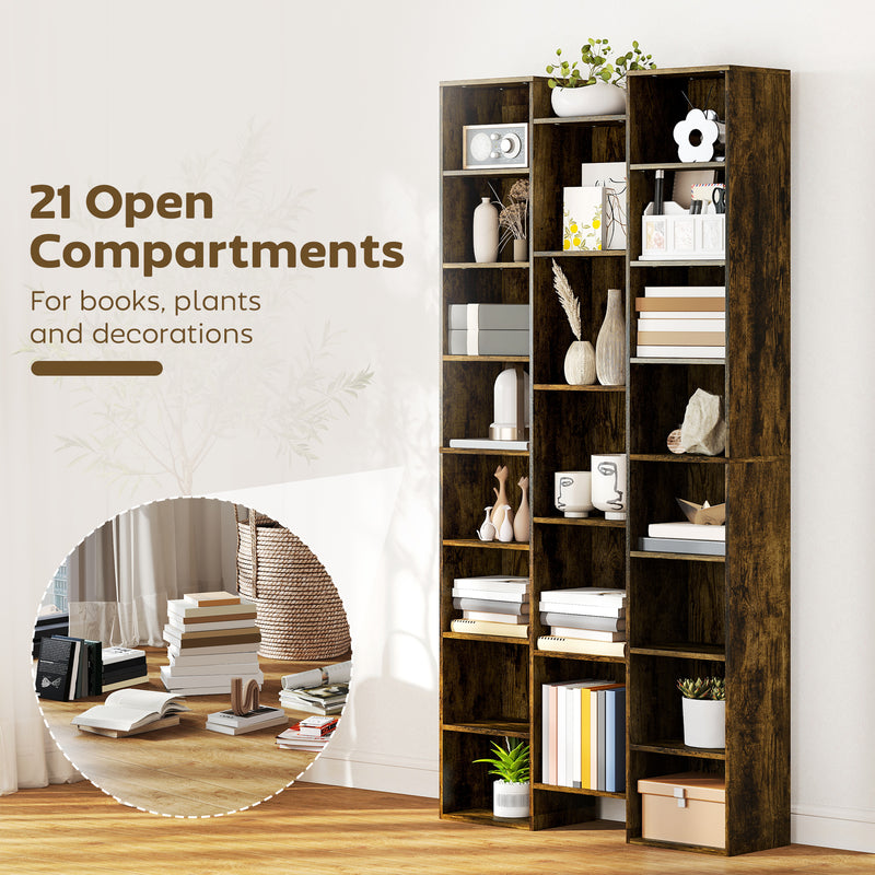 Tall Wooden 21 Cube Bookcase With Open Storage Shelves For Home Office Brown AOSOM