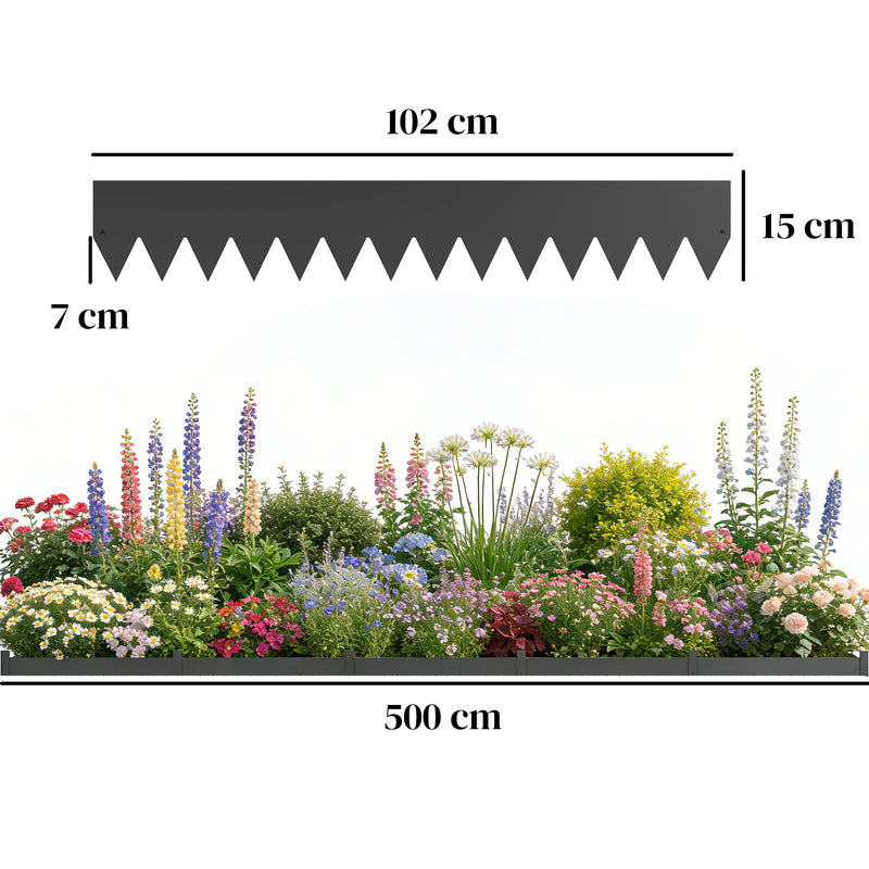 Garden Edging Fence Flexible Metal Panels for Easy No Dig Borders Black AOSOM