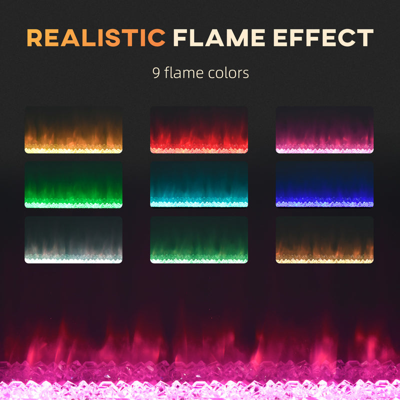 102cm Electric Wall Mounted Fireplace With Remote Control And 9 Flame Colours, Black