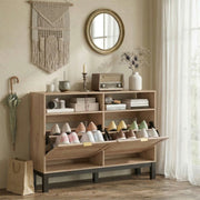 Shoe Storage Cabinet for Narrow Hallways with Flip Drawers and Open Shelves Walnut Brown AOSOM