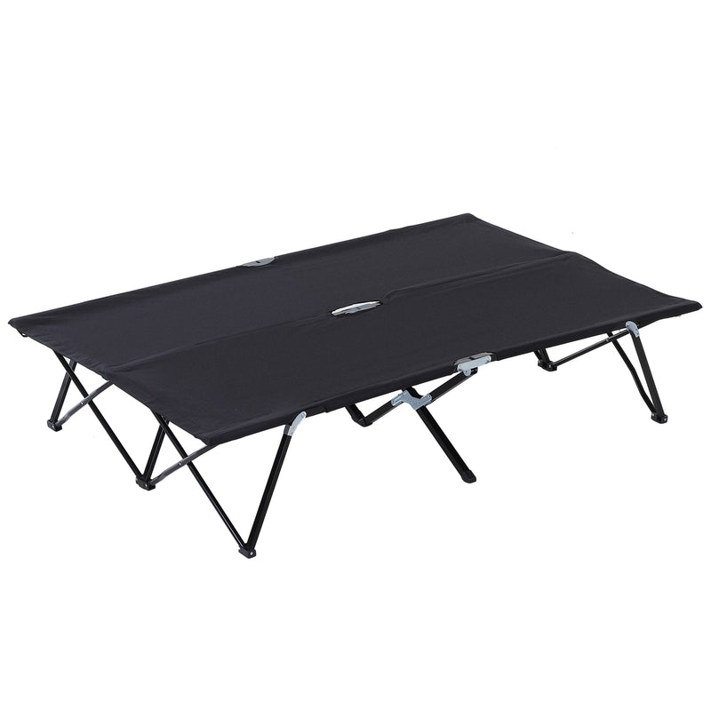 Double Folding Camping Bed for Two with Steel Frame and Carry Bag Black