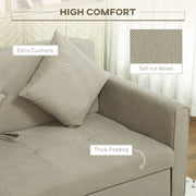 Light Brown 2 Seater Sofa Bed with Cushions and Hidden Storage by HOMCOM