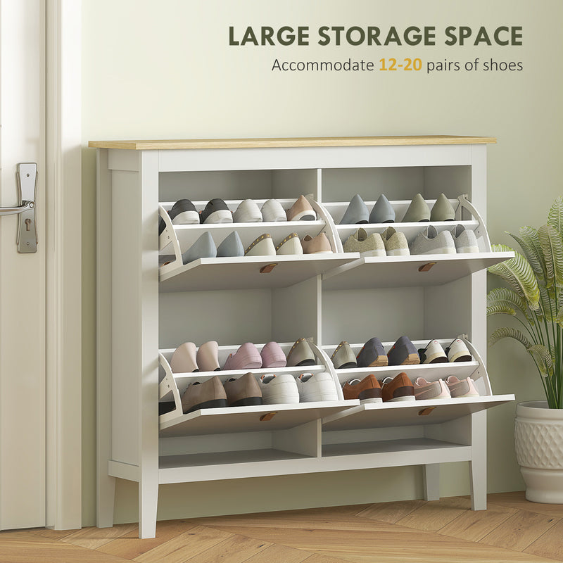 White Modern Shoe Storage Cabinet with Four Deep Drawers for Hallway Organising by HOMCOM