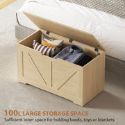 100L Wooden Storage Chest With Safety Hinges Ideal For Home Organisation, Natural