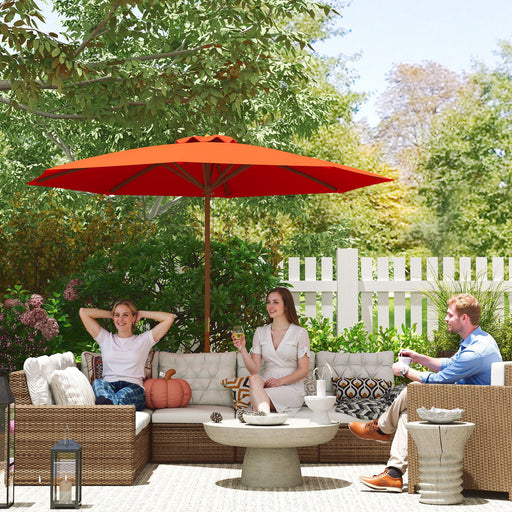 Orange 3 Metre Wooden Garden Parasol with Crank Handle and UV Protection by Outsunny