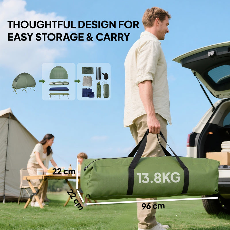 Outsunny 1 person Foldable Camping Tent w/Sleeping Bag Air Mattress Outdoor Hiking Picnic Bed cot w/Foot Pump
