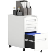 White Metal 3 Drawer Lockable Mobile File Cabinet for A4 and Legal Files by Vinsetto