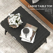 Foldable Outdoor Rattan Side Table with Steel Frame for Garden in Black by Outsunny