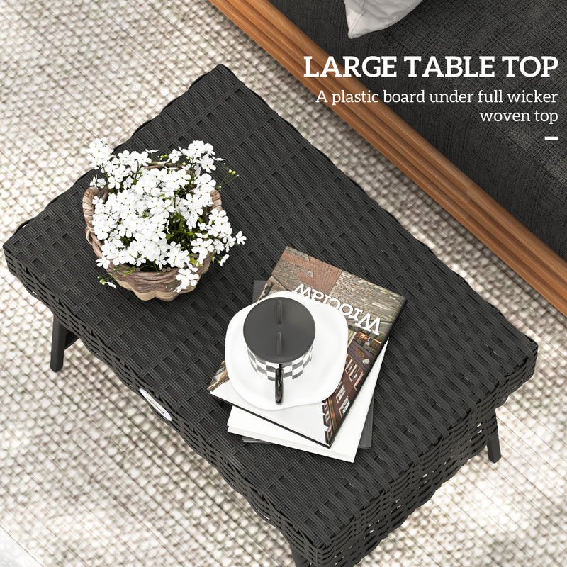 Foldable Outdoor Rattan Side Table with Steel Frame for Garden in Black by Outsunny