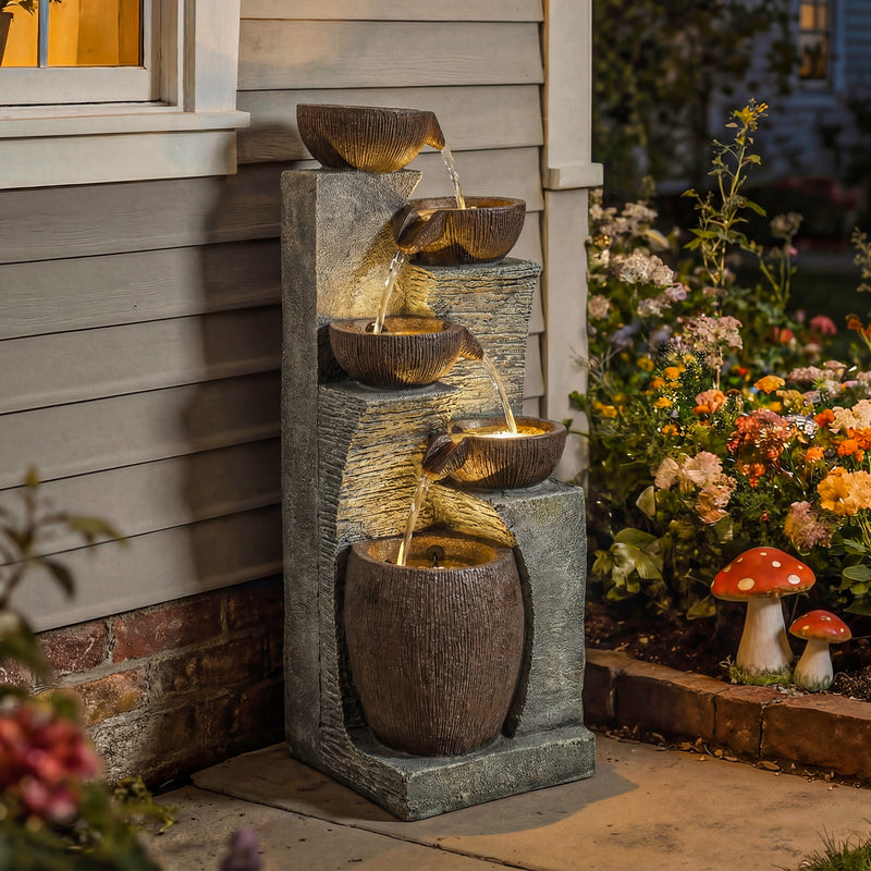Outdoor Water Fountain with LED Lights for Relaxing Evenings and Gentle Garden Ambience Rustic Brown Outsunny
