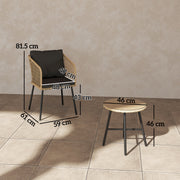 3 Piece Rattan Bistro Set with Cushions Glass Table and Wooden Finish Chairs by Outsunny