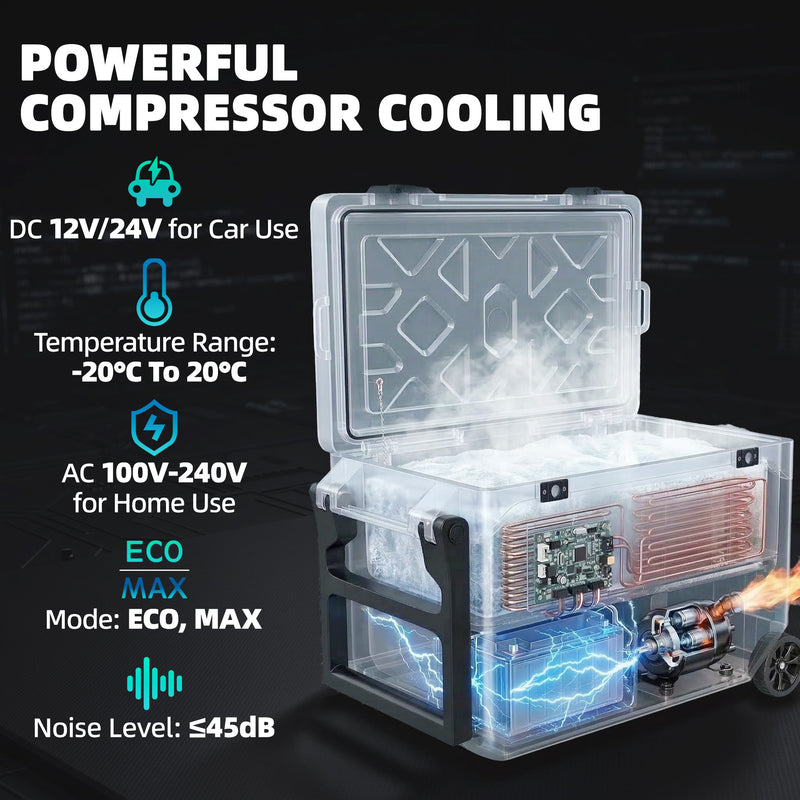 Camping Fridge 42.5L with Wheels and Digital Control for Fresh Food and Cold Drinks Black AOSOM