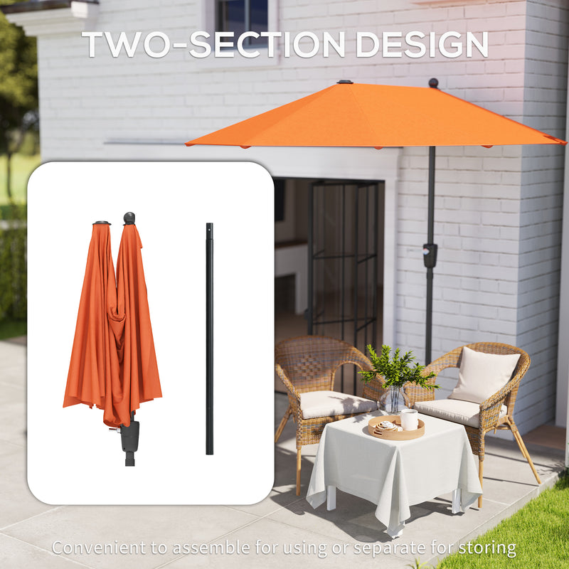 Orange 2m Half Parasol Garden Umbrella with Crank Handle and Cross Base by Outsunny