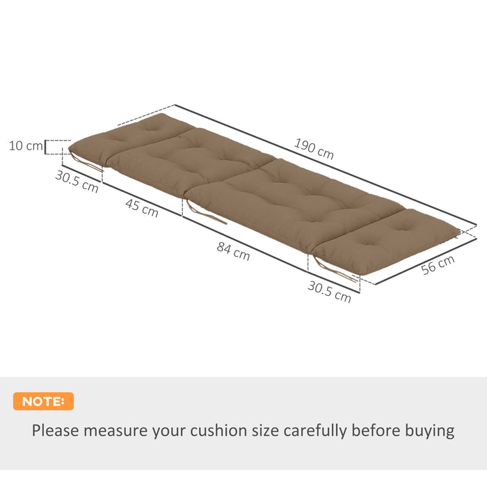 Set of 2 Khaki Sun Lounger Cushions 190x56x10cm UPF20+ Thick Sunbed Pads with Ties by Outsunny