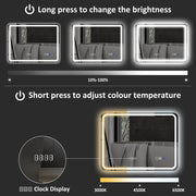 Bluetooth LED Bathroom Mirror with Clock and Anti-Fog 60 x 80 cm Silver Tone by HOMCOM