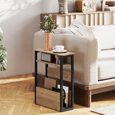 Industrial Style Side Table With Shelf For Living Room Or Bedroom Black Walnut Brown AOSOM