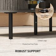 Rectangular Coffee Table With Storage And Sliding Slatted Doors For Living Room, Grey