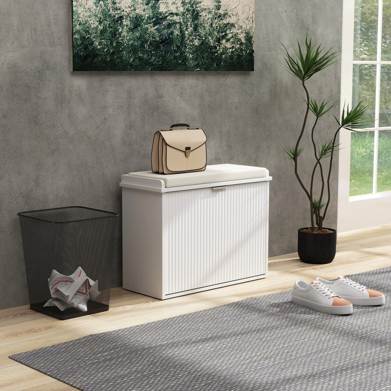 White Shoe Storage Bench with Padded Seat and Six Compartments by HOMCOM