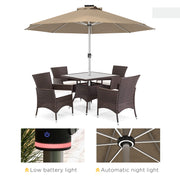 Khaki 3m Garden Parasol With Solar LED Lights For Shaded Outdoor Relaxation