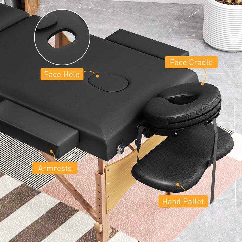 Black Foldable Massage Table with Beech Wood Legs Ideal for Home or Mobile Therapists