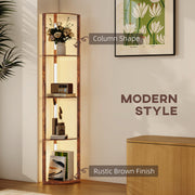 4 Tier Corner Floor Lamp With Shelves For Storage And Display, Rustic Brown