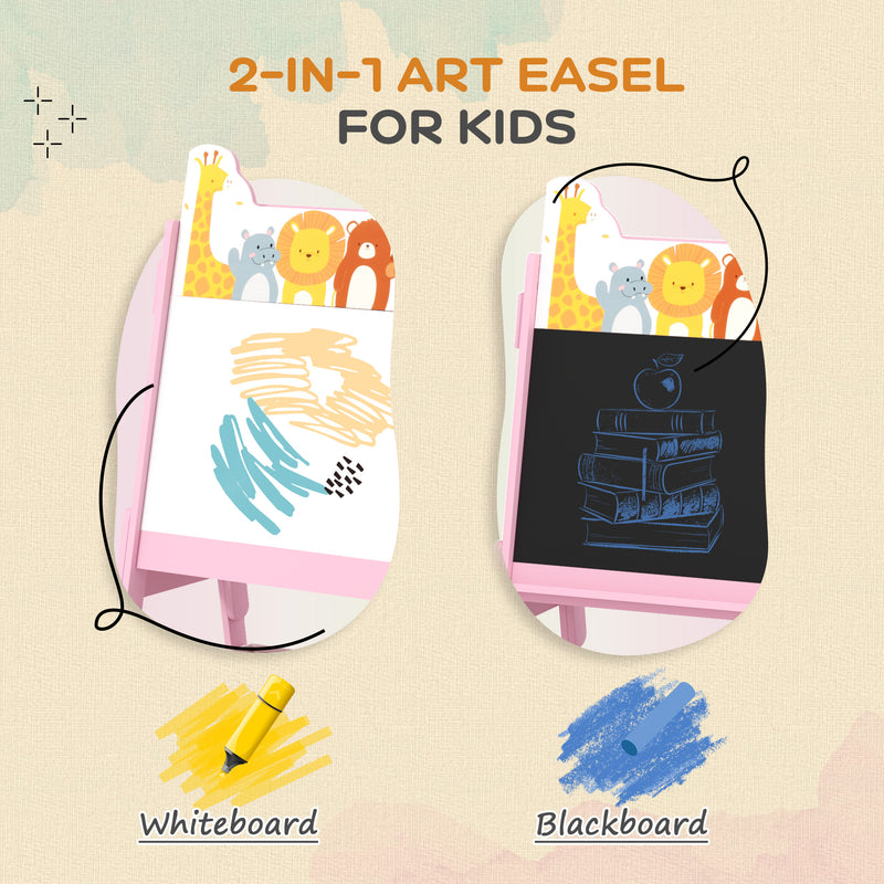 Pink 2 in 1 Kids Easel with Whiteboard Chalkboard and Storage for Ages 3-8 by AIYAPLAY