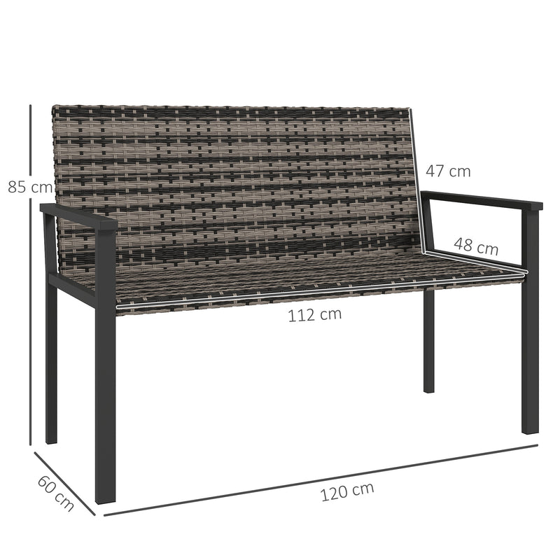 Grey Rattan 2 Seater Garden Bench with Cushions and Steel Frame for Patio Comfort by Outsunny