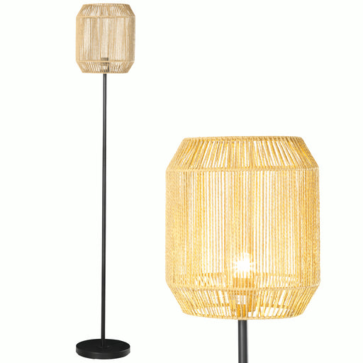 Floor Lamp with Hand Woven Rattan Shade Ideal for Cosy Living Rooms, Natural Brown