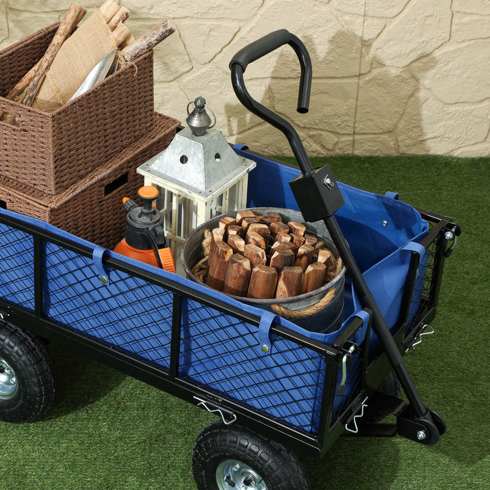 Blue 114L Steel Frame Garden Cart Trolley for Heavy Duty Yard Work by Outsunny