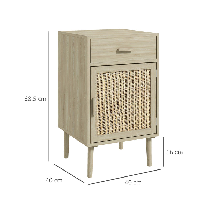 Set of 2 Rattan Bedside Tables with Drawer and Cabinet for Bedroom Storage Natural Wood